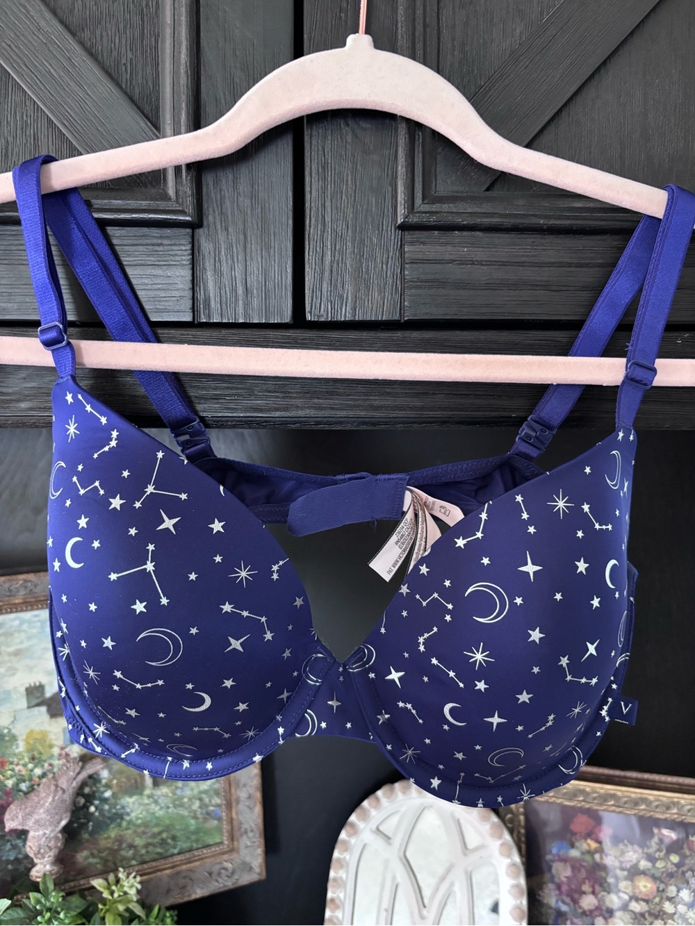 Victoria Secret VS Lined Demi Navy Blue Celestial Stars astrology witchy 38C